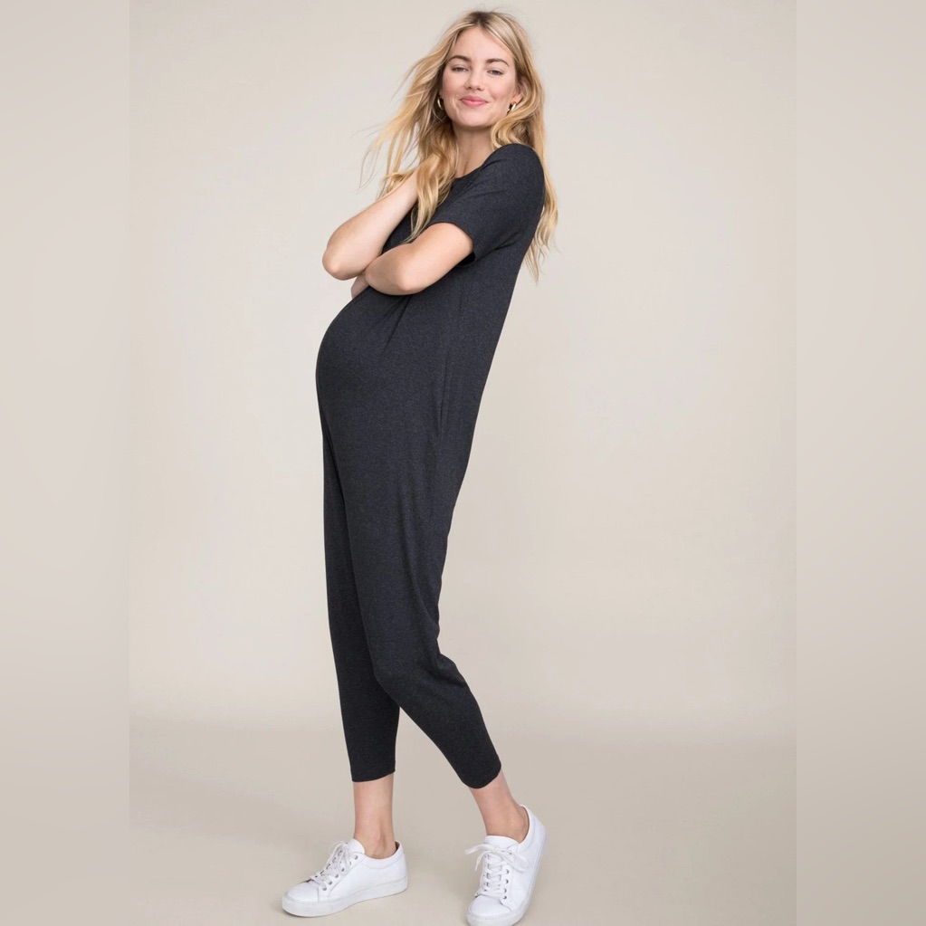 Maternity Short-Sleeve Jumpsuit In Charcoal